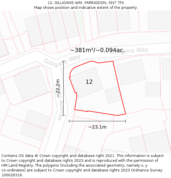 12, GILLIGANS WAY, FARINGDON, SN7 7FX: Plot and title map