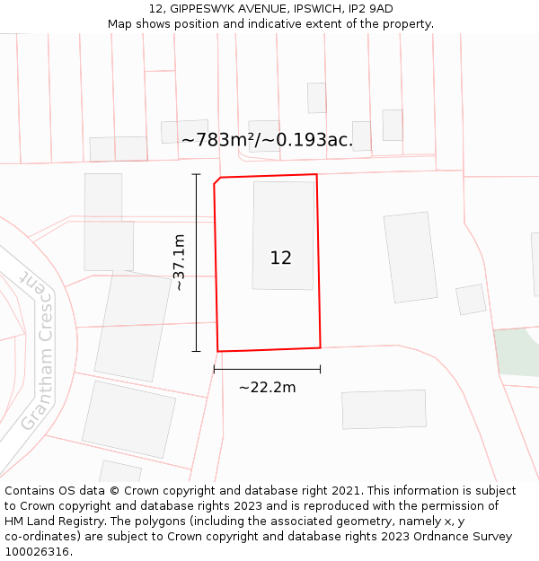 12, GIPPESWYK AVENUE, IPSWICH, IP2 9AD: Plot and title map