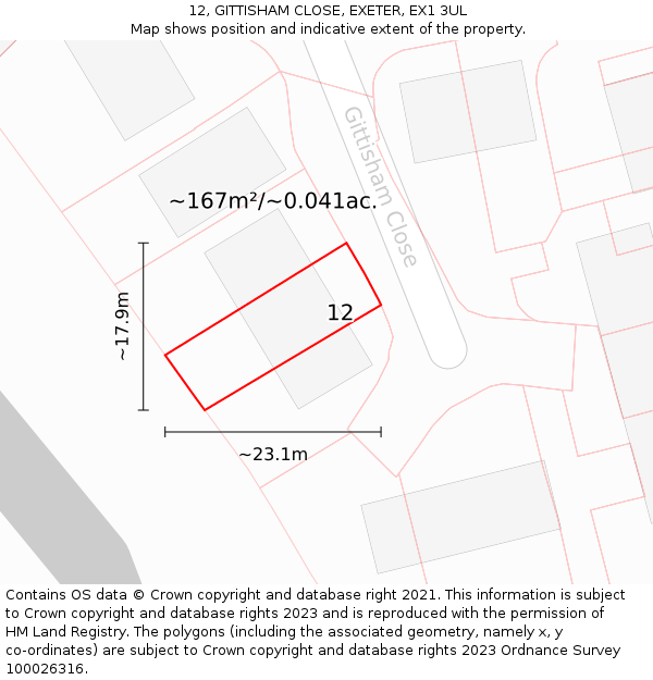 12, GITTISHAM CLOSE, EXETER, EX1 3UL: Plot and title map