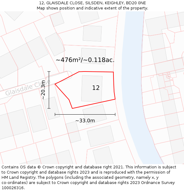 12, GLAISDALE CLOSE, SILSDEN, KEIGHLEY, BD20 0NE: Plot and title map