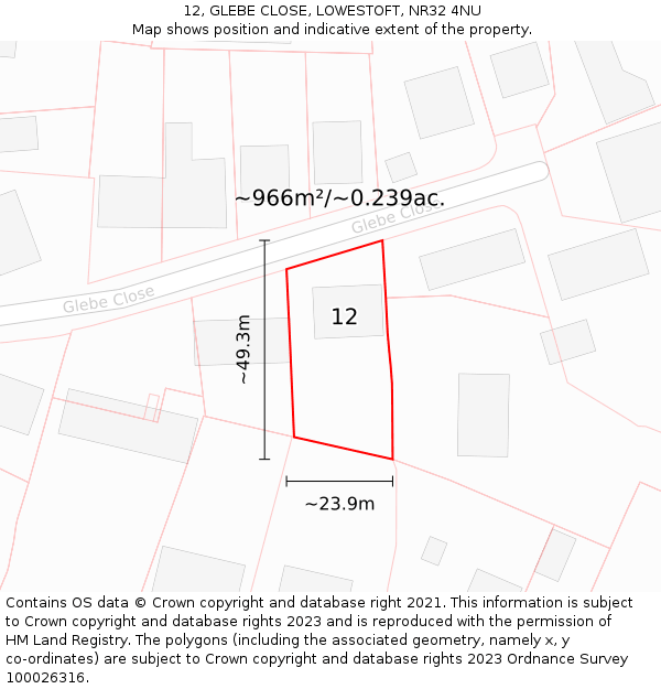 12, GLEBE CLOSE, LOWESTOFT, NR32 4NU: Plot and title map