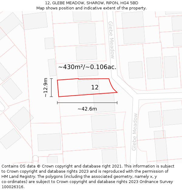 12, GLEBE MEADOW, SHAROW, RIPON, HG4 5BD: Plot and title map