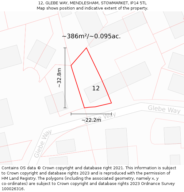 12, GLEBE WAY, MENDLESHAM, STOWMARKET, IP14 5TL: Plot and title map