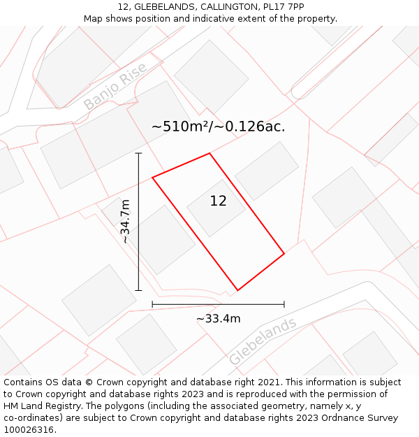 12, GLEBELANDS, CALLINGTON, PL17 7PP: Plot and title map