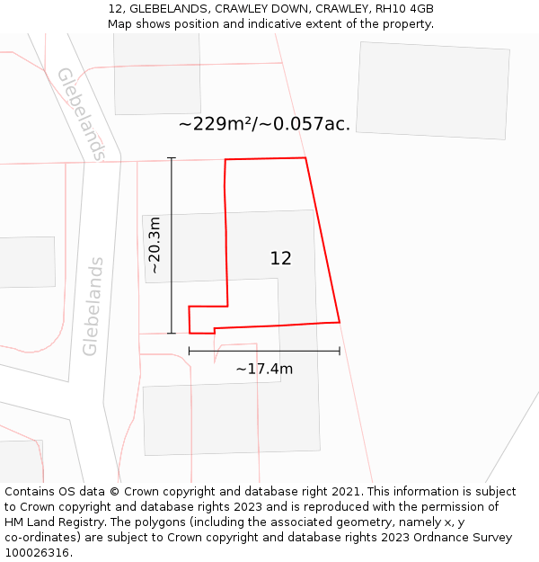 12, GLEBELANDS, CRAWLEY DOWN, CRAWLEY, RH10 4GB: Plot and title map