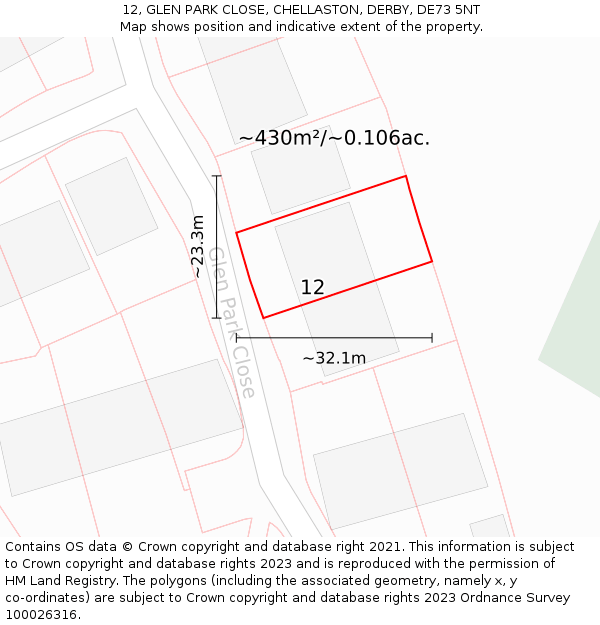 12, GLEN PARK CLOSE, CHELLASTON, DERBY, DE73 5NT: Plot and title map