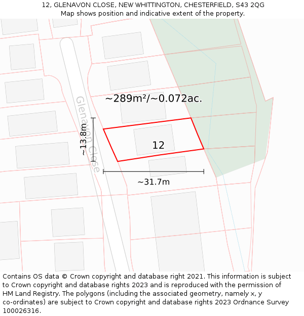 12, GLENAVON CLOSE, NEW WHITTINGTON, CHESTERFIELD, S43 2QG: Plot and title map