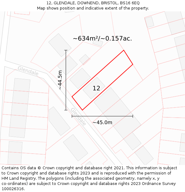 12, GLENDALE, DOWNEND, BRISTOL, BS16 6EQ: Plot and title map
