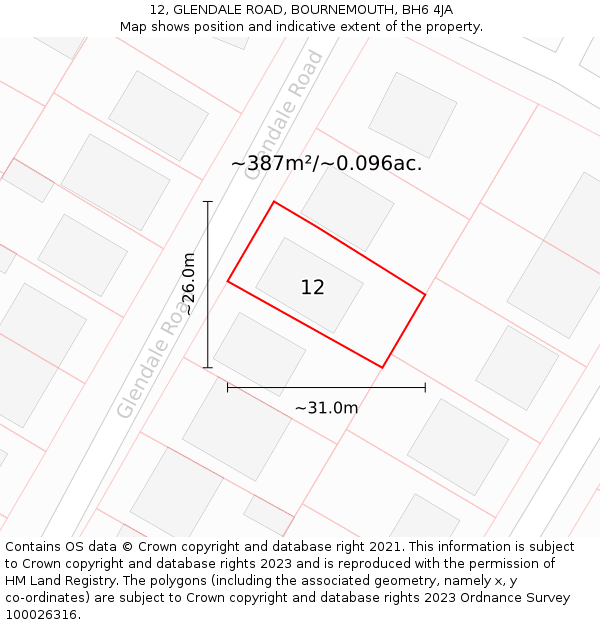 12, GLENDALE ROAD, BOURNEMOUTH, BH6 4JA: Plot and title map