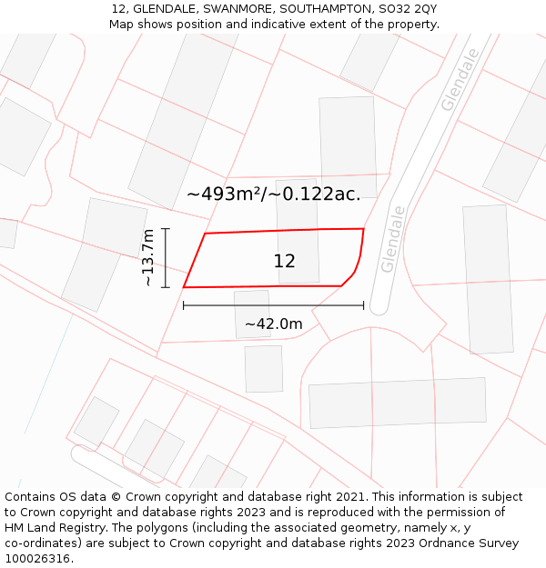 12, GLENDALE, SWANMORE, SOUTHAMPTON, SO32 2QY: Plot and title map