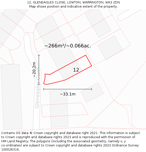 12, GLENEAGLES CLOSE, LOWTON, WARRINGTON, WA3 2DN: Plot and title map
