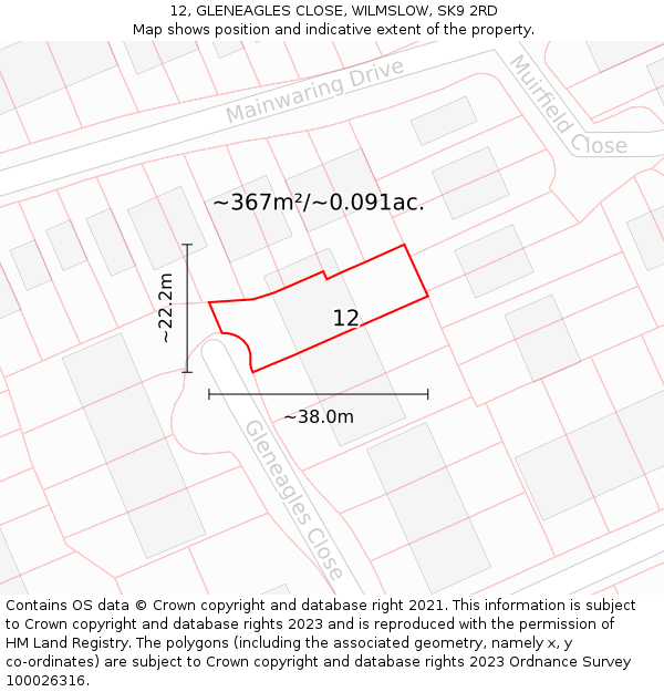12, GLENEAGLES CLOSE, WILMSLOW, SK9 2RD: Plot and title map