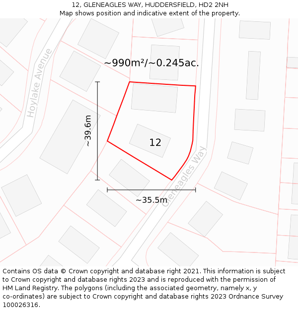 12, GLENEAGLES WAY, HUDDERSFIELD, HD2 2NH: Plot and title map
