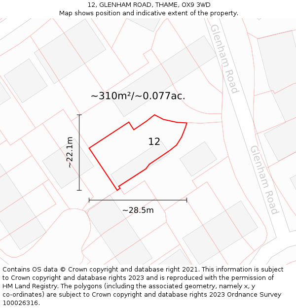 12, GLENHAM ROAD, THAME, OX9 3WD: Plot and title map