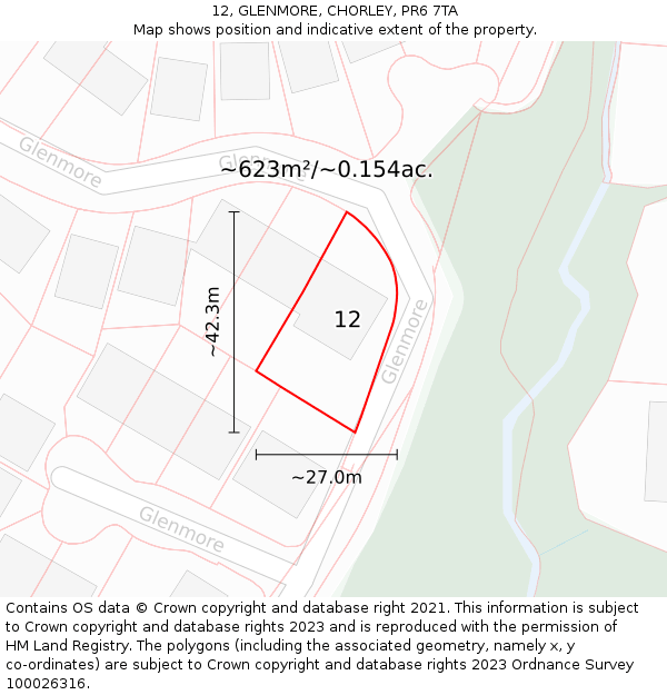 12, GLENMORE, CHORLEY, PR6 7TA: Plot and title map