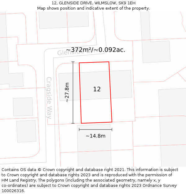 12, GLENSIDE DRIVE, WILMSLOW, SK9 1EH: Plot and title map
