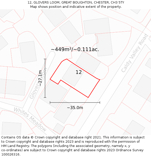 12, GLOVERS LOOM, GREAT BOUGHTON, CHESTER, CH3 5TY: Plot and title map