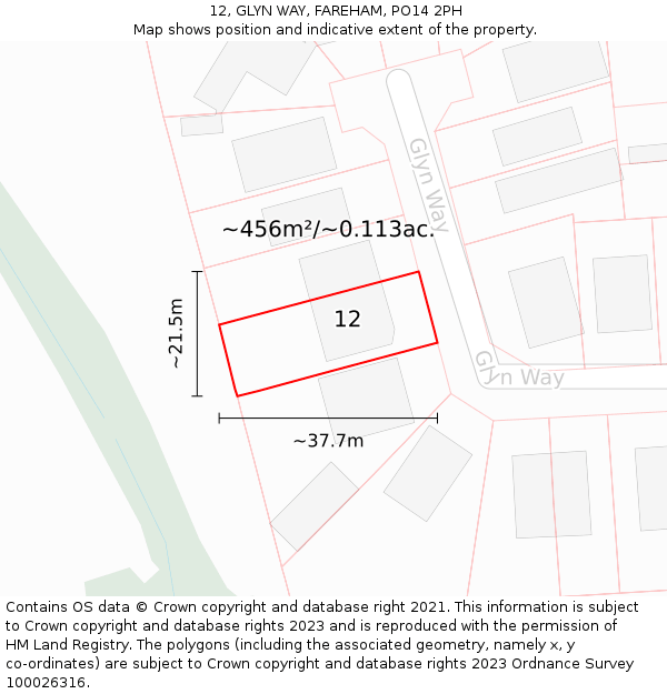 12, GLYN WAY, FAREHAM, PO14 2PH: Plot and title map