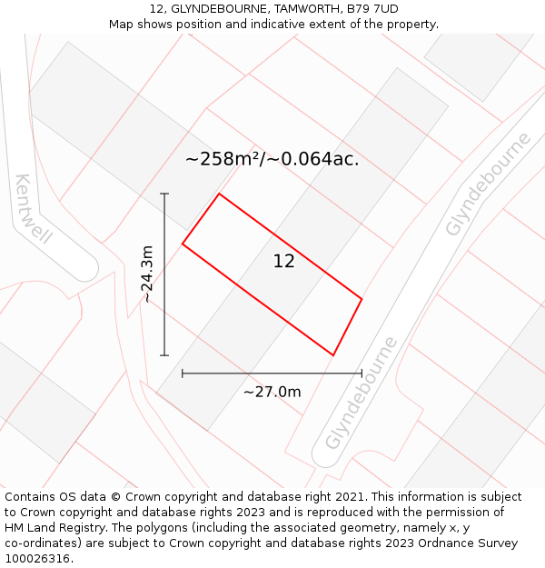 12, GLYNDEBOURNE, TAMWORTH, B79 7UD: Plot and title map