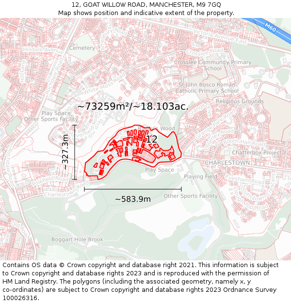 12, GOAT WILLOW ROAD, MANCHESTER, M9 7GQ: Plot and title map