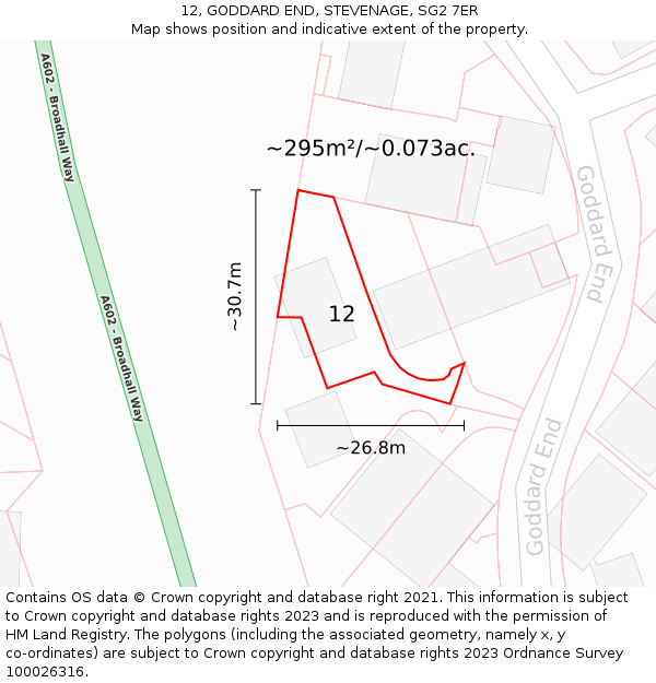 12, GODDARD END, STEVENAGE, SG2 7ER: Plot and title map
