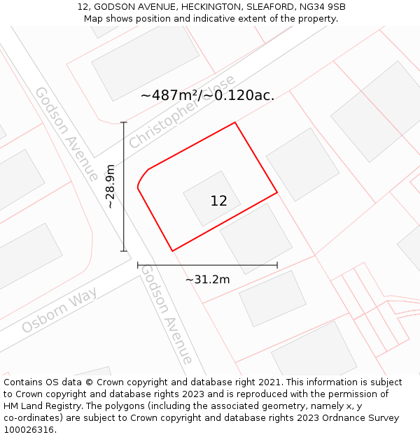 12, GODSON AVENUE, HECKINGTON, SLEAFORD, NG34 9SB: Plot and title map
