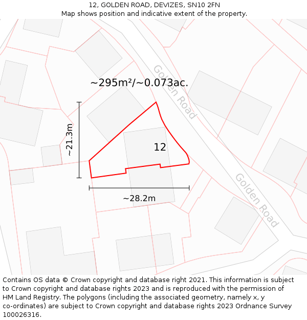 12, GOLDEN ROAD, DEVIZES, SN10 2FN: Plot and title map