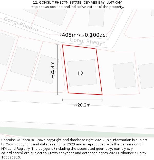 12, GONGL Y RHEDYN ESTATE, CEMAES BAY, LL67 0HY: Plot and title map