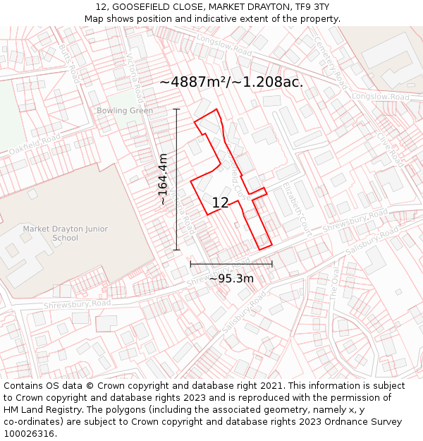 12, GOOSEFIELD CLOSE, MARKET DRAYTON, TF9 3TY: Plot and title map