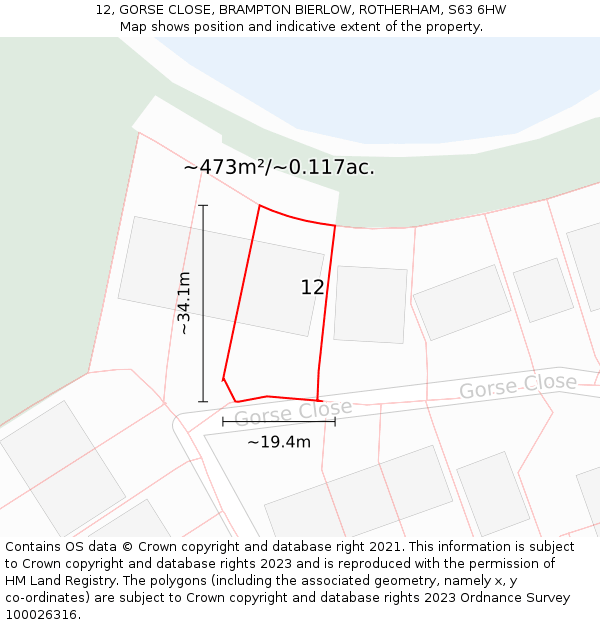 12, GORSE CLOSE, BRAMPTON BIERLOW, ROTHERHAM, S63 6HW: Plot and title map