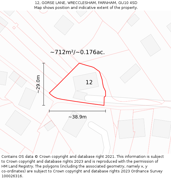 12, GORSE LANE, WRECCLESHAM, FARNHAM, GU10 4SD: Plot and title map