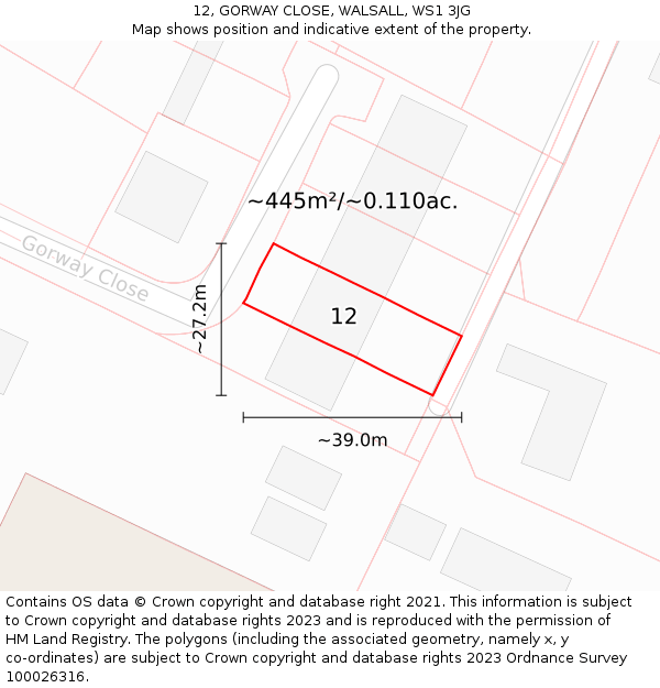 12, GORWAY CLOSE, WALSALL, WS1 3JG: Plot and title map