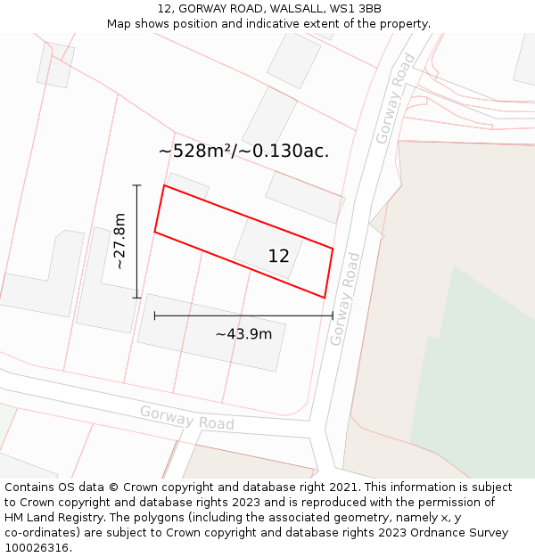 12, GORWAY ROAD, WALSALL, WS1 3BB: Plot and title map