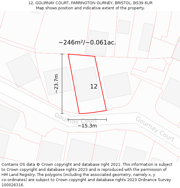 12, GOURNAY COURT, FARRINGTON GURNEY, BRISTOL, BS39 6UR: Plot and title map