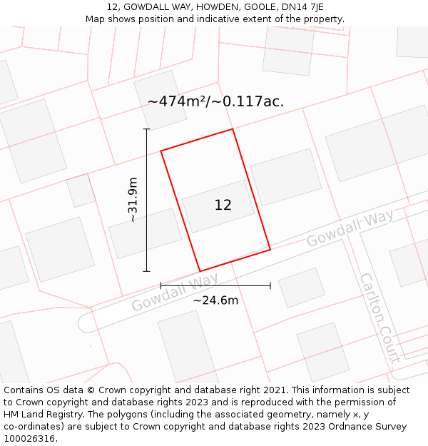 12, GOWDALL WAY, HOWDEN, GOOLE, DN14 7JE: Plot and title map