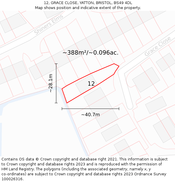 12, GRACE CLOSE, YATTON, BRISTOL, BS49 4DL: Plot and title map