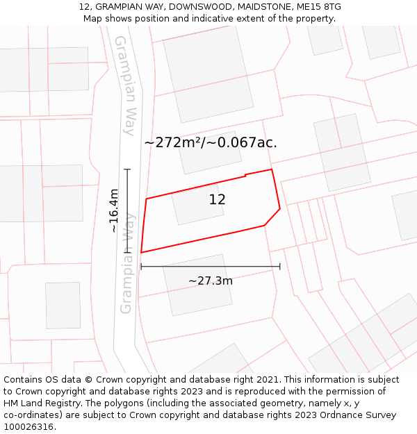 12, GRAMPIAN WAY, DOWNSWOOD, MAIDSTONE, ME15 8TG: Plot and title map