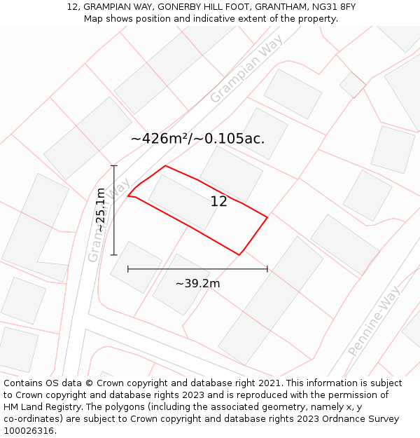 12, GRAMPIAN WAY, GONERBY HILL FOOT, GRANTHAM, NG31 8FY: Plot and title map