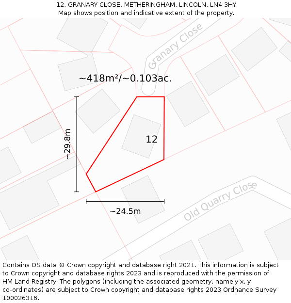 12, GRANARY CLOSE, METHERINGHAM, LINCOLN, LN4 3HY: Plot and title map
