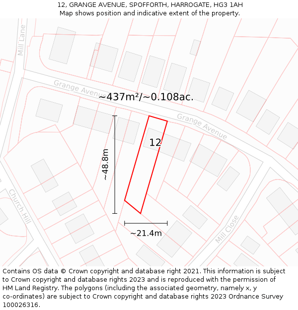 12, GRANGE AVENUE, SPOFFORTH, HARROGATE, HG3 1AH: Plot and title map