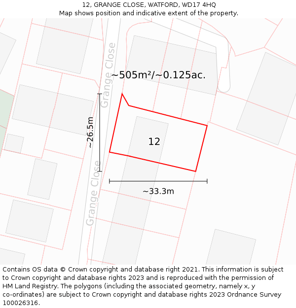 12, GRANGE CLOSE, WATFORD, WD17 4HQ: Plot and title map