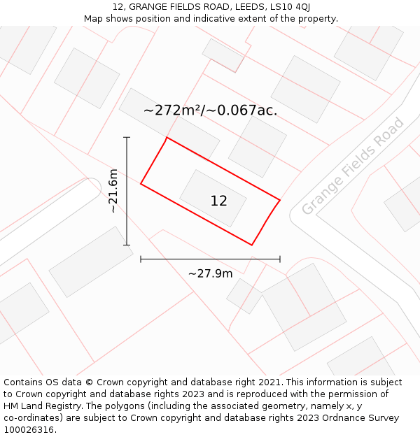 12, GRANGE FIELDS ROAD, LEEDS, LS10 4QJ: Plot and title map