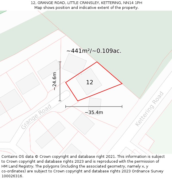 12, GRANGE ROAD, LITTLE CRANSLEY, KETTERING, NN14 1PH: Plot and title map