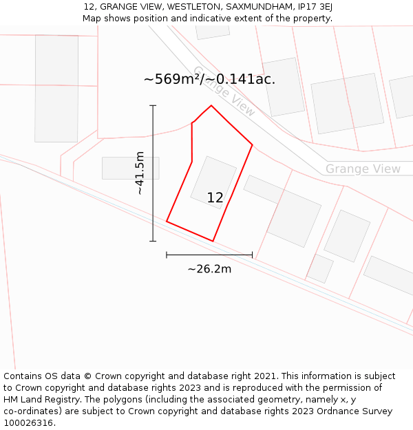 12, GRANGE VIEW, WESTLETON, SAXMUNDHAM, IP17 3EJ: Plot and title map
