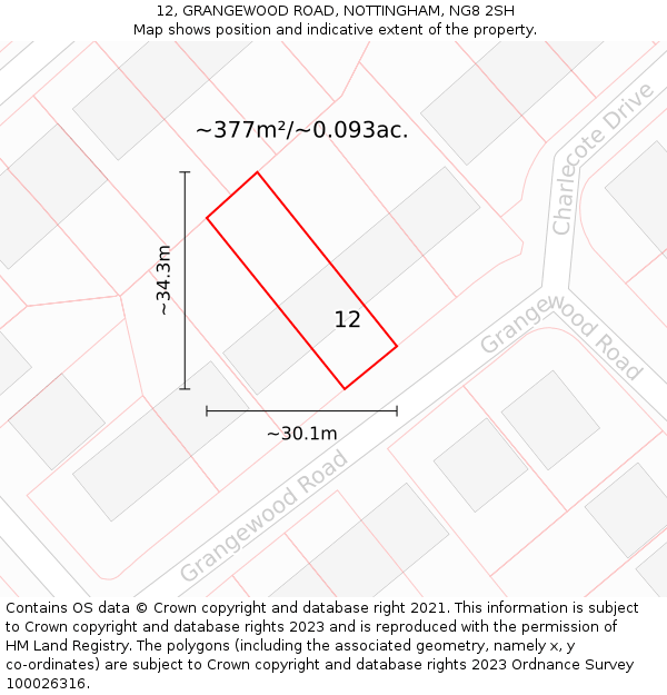 12, GRANGEWOOD ROAD, NOTTINGHAM, NG8 2SH: Plot and title map