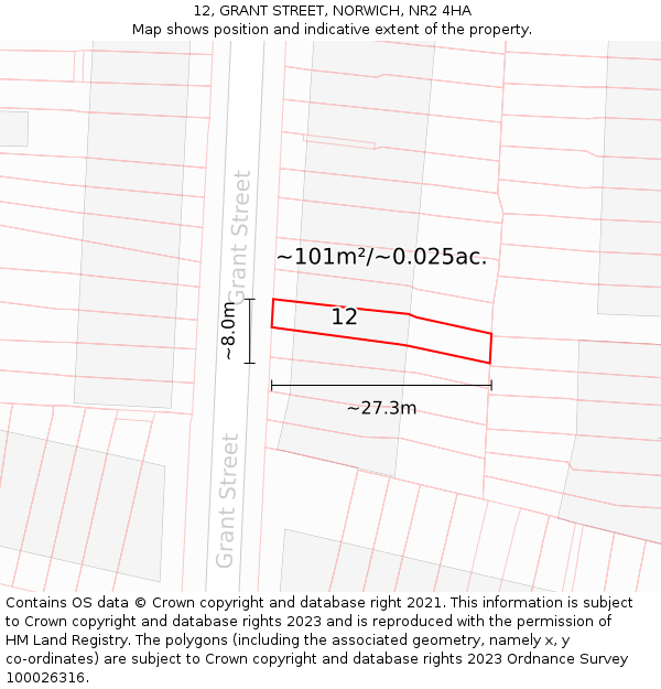 12, GRANT STREET, NORWICH, NR2 4HA: Plot and title map