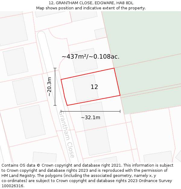 12, GRANTHAM CLOSE, EDGWARE, HA8 8DL: Plot and title map