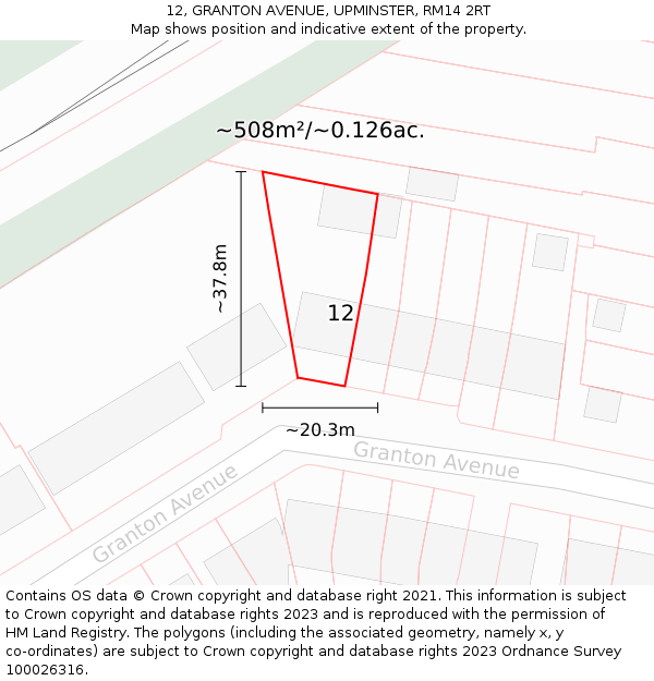 12, GRANTON AVENUE, UPMINSTER, RM14 2RT: Plot and title map