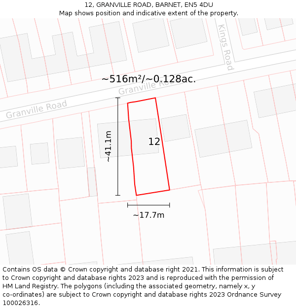 12, GRANVILLE ROAD, BARNET, EN5 4DU: Plot and title map