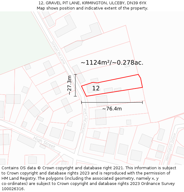12, GRAVEL PIT LANE, KIRMINGTON, ULCEBY, DN39 6YX: Plot and title map